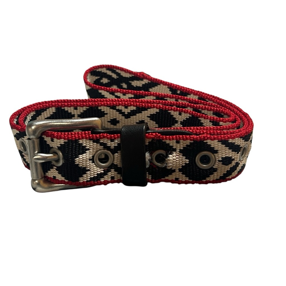J.Crew Southwestern Woven Belt Black Red Geometric Navajo Tribal Pattern Small - Picture 2 of 9